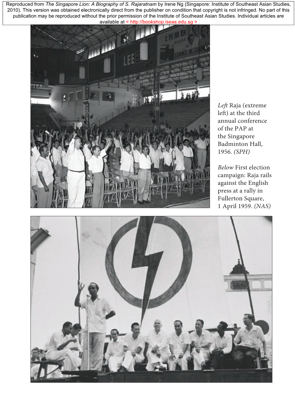 Left Raja (Extreme Left) at the Third Annual Conference of the PAP at the Singapore Badminton Hall, 1956