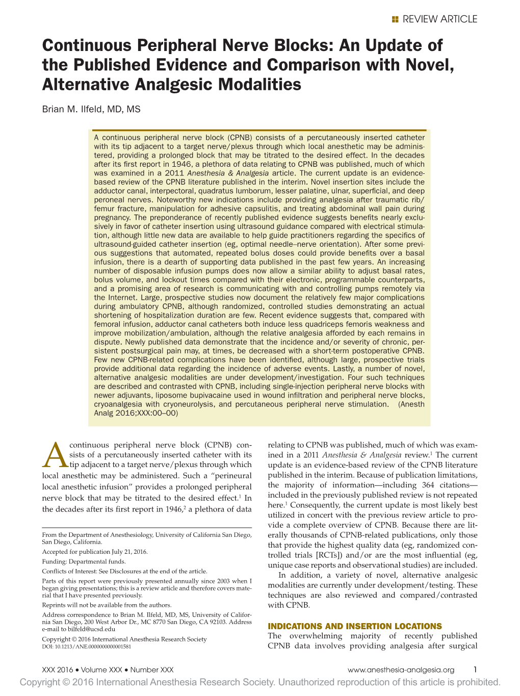 Continuous Peripheral Nerve Blocks: an Update of the Published Evidence and Comparison with Novel, Alternative Analgesic Modalities