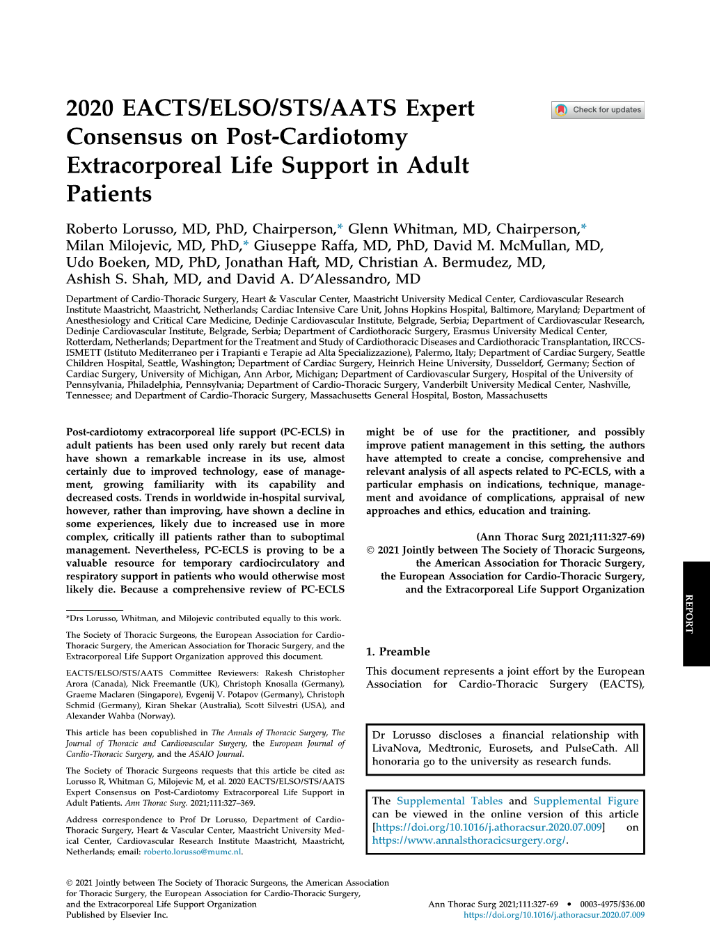 Expert Consensus on Post-Cardiotomy Extracorporeal Life Support in Adult Patients