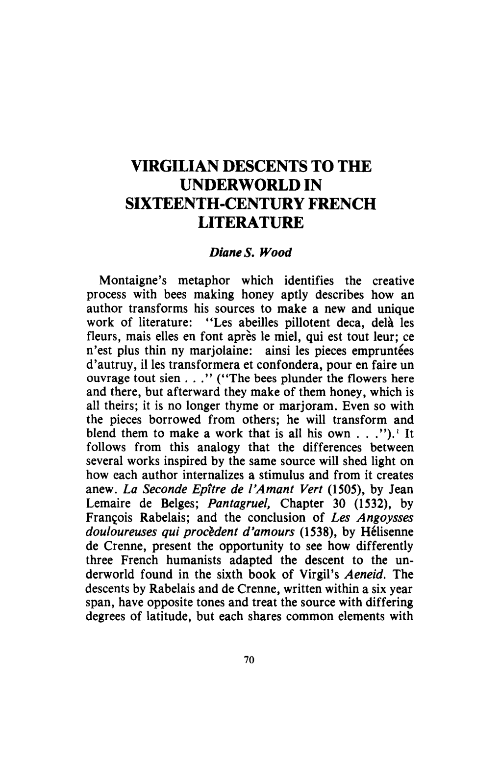 Virgilian Descents to the Underworld in Sixteenth-Century French Literature