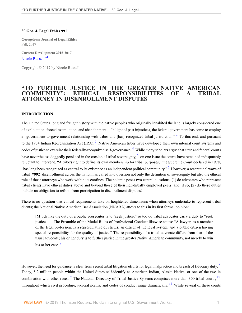 “To Further Justice in the Greater Native American Community”: Ethical Responsibilities of a Tribal Attorney in Disenrollment Disputes