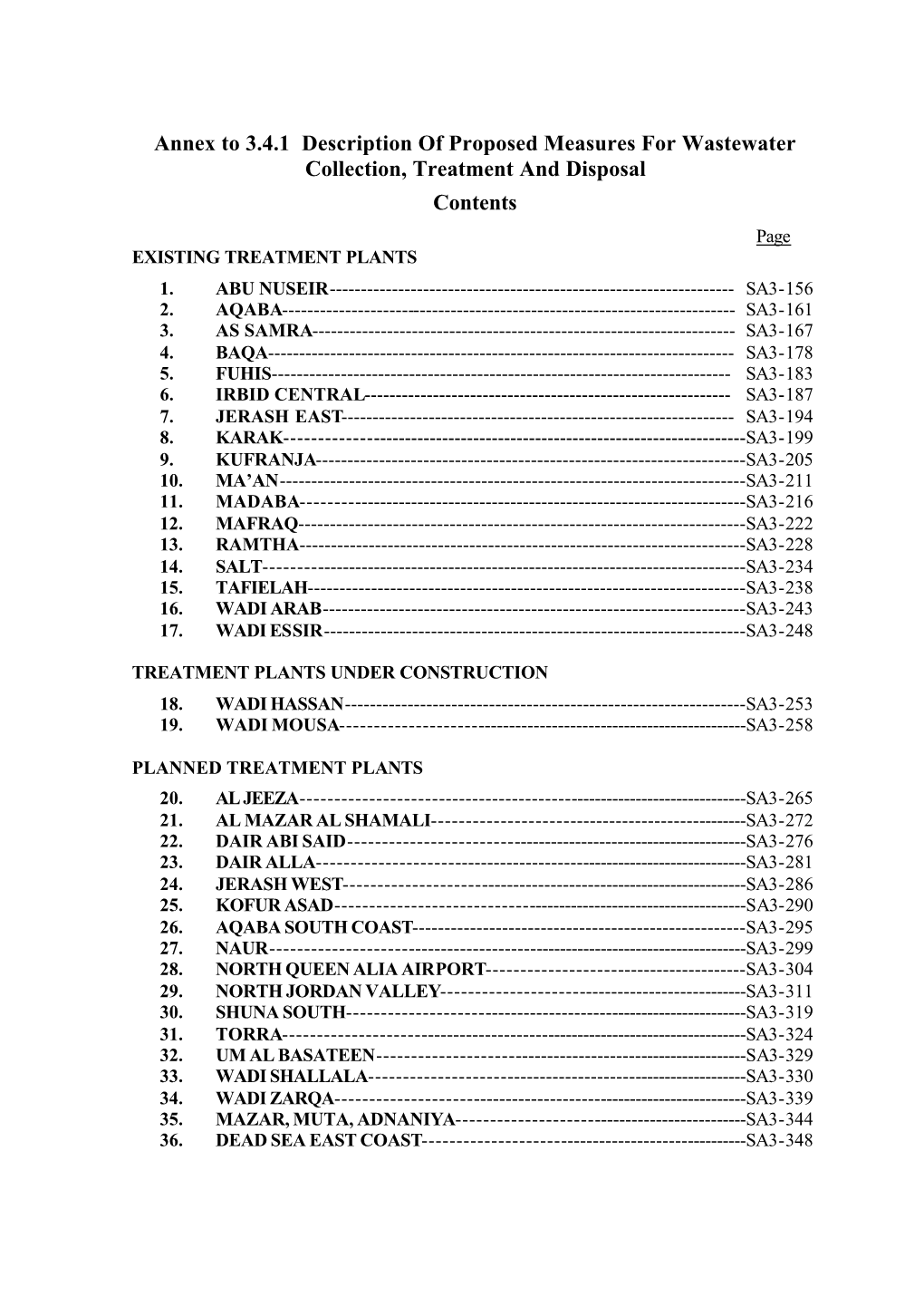 Annex to 3.4.1 Description of Proposed Measures for Wastewater Collection, Treatment and Disposal Contents Page EXISTING TREATMENT PLANTS 1