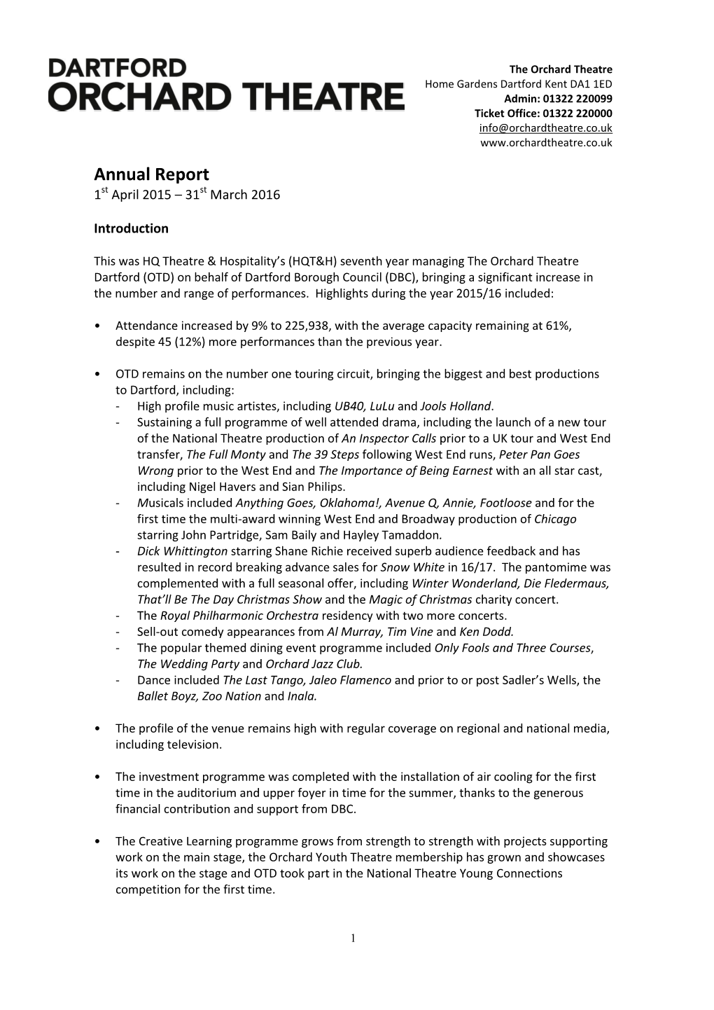 Annual Report 1St April 2015 – 31St March 2016