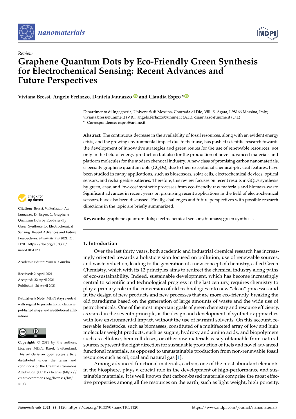 Graphene Quantum Dots by Eco-Friendly Green Synthesis for Electrochemical Sensing: Recent Advances and Future Perspectives