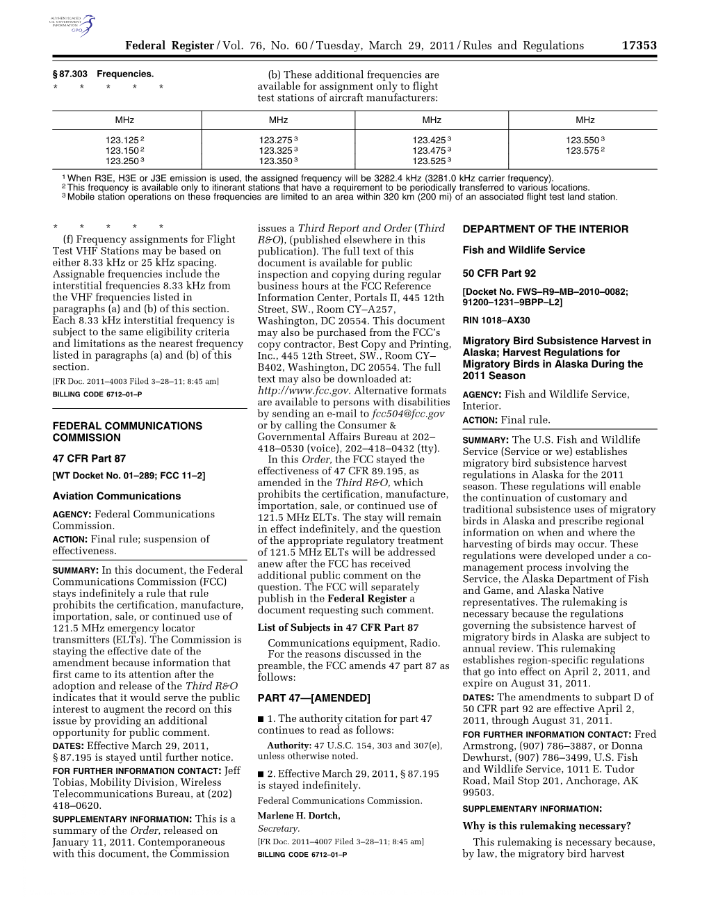 Federal Register/Vol. 76, No. 60/Tuesday, March 29, 2011/Rules