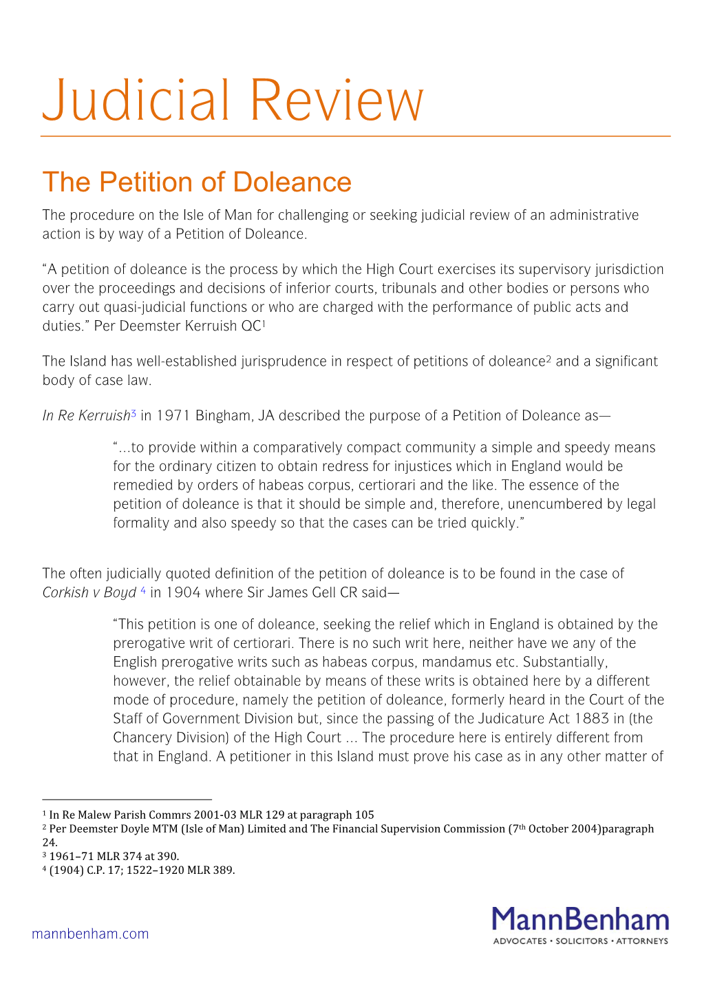 Petitions of Doleance2 and a Significant Body of Case Law