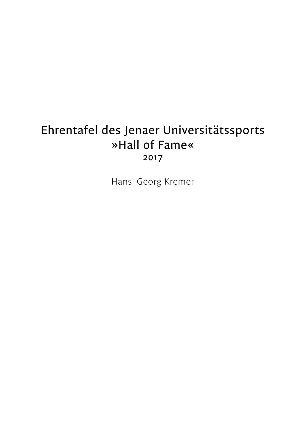 Ehrentafel Des Jenaer Universitätssports »Hall of Fame« 2017