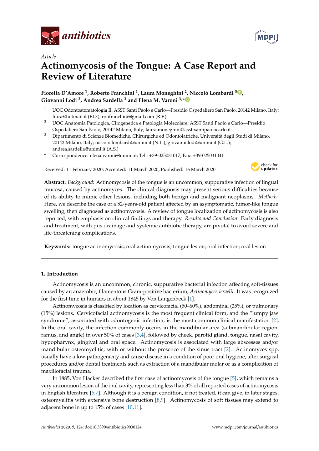 Actinomycosis of the Tongue: a Case Report and Review of Literature