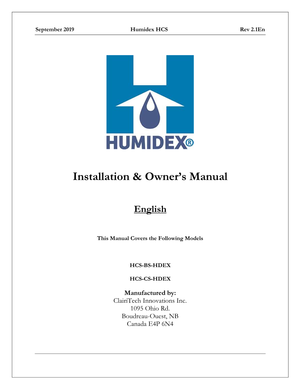 Installation & Owner's Manual