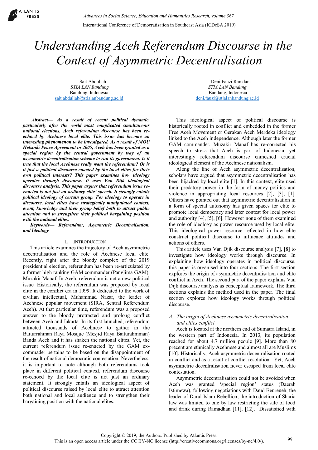 Understanding Aceh Referendum Discourse in the Context of Asymmetric Decentralisation