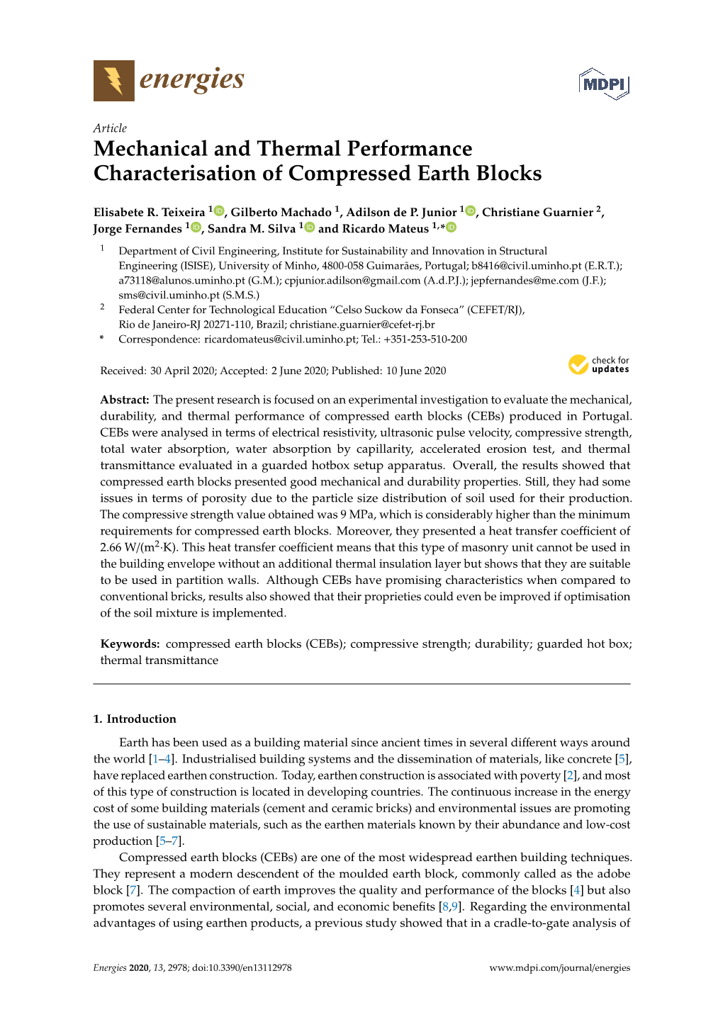 Mechanical and Thermal Performance Characterisation of Compressed Earth Blocks