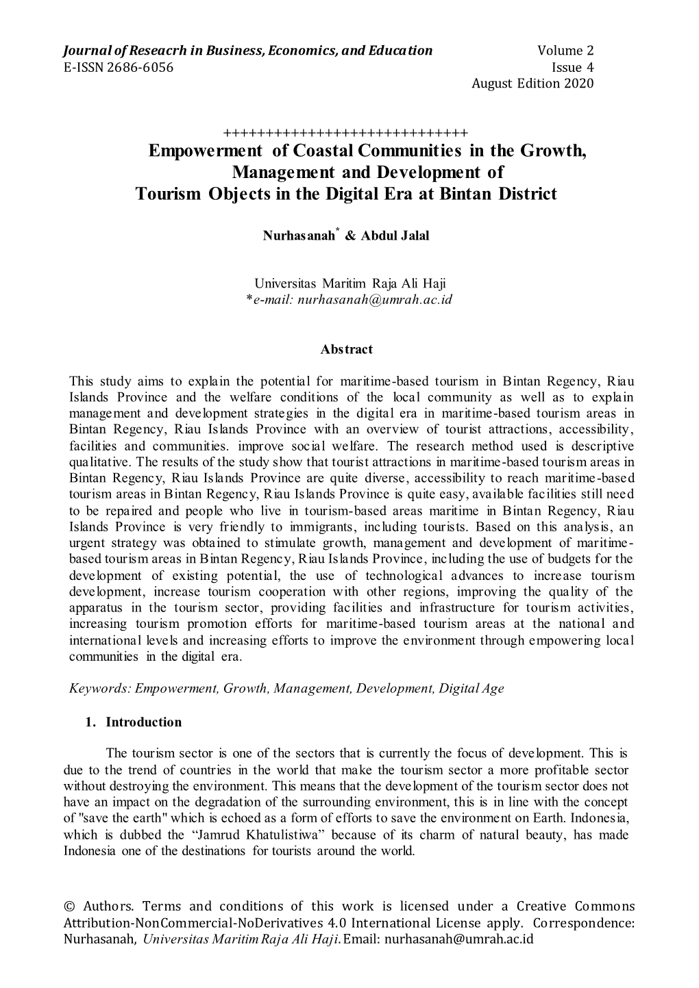 Empowerment of Coastal Communities in the Growth, Management and Development of Tourism Objects in the Digital Era at Bintan District