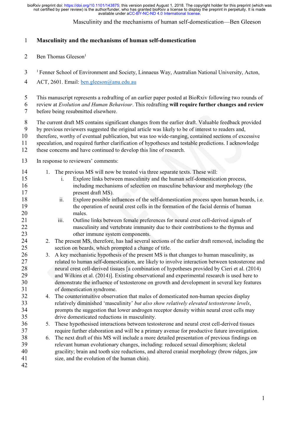 Masculinity and the Mechanisms of Human Self-Domestication—Ben Gleeson