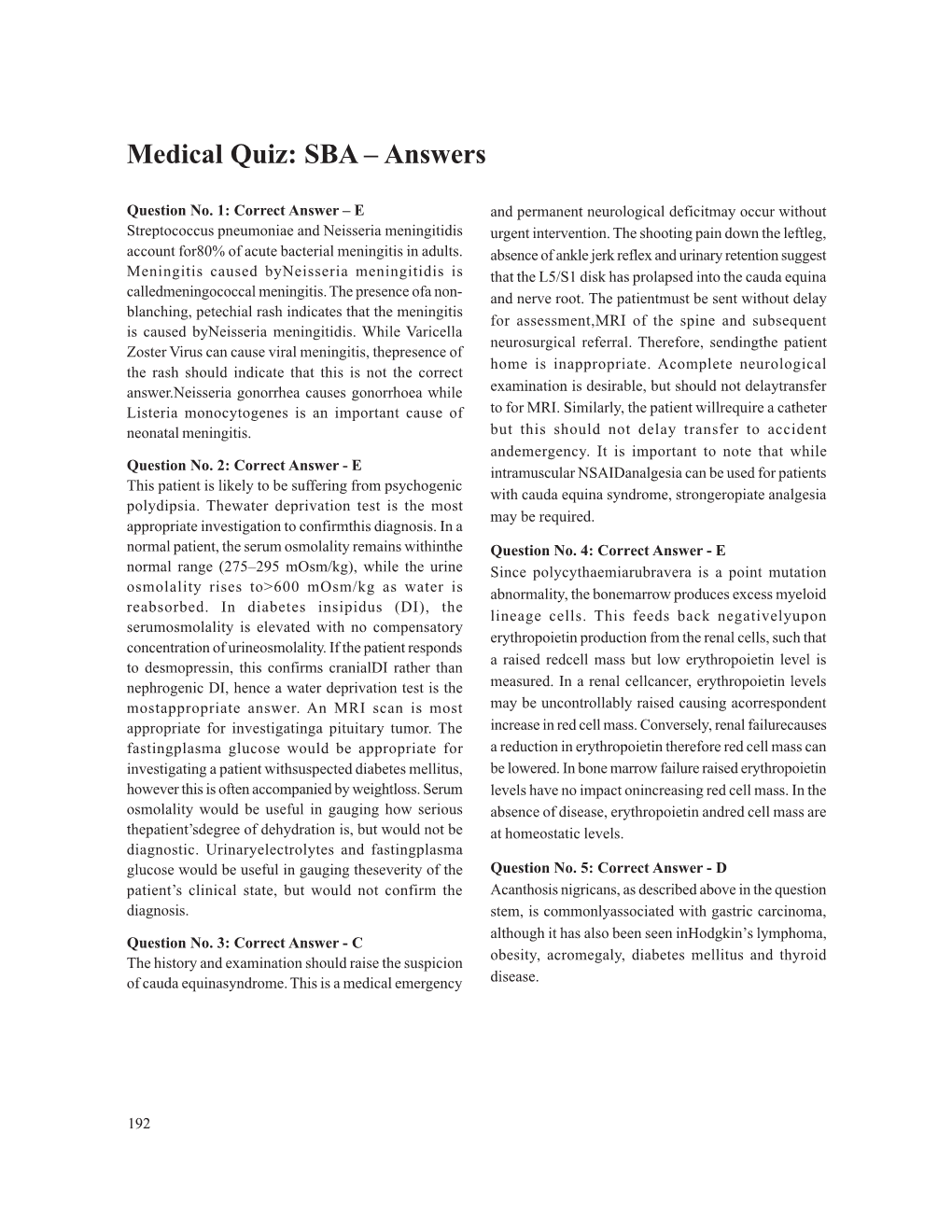 Medical Quiz: SBA – Answers