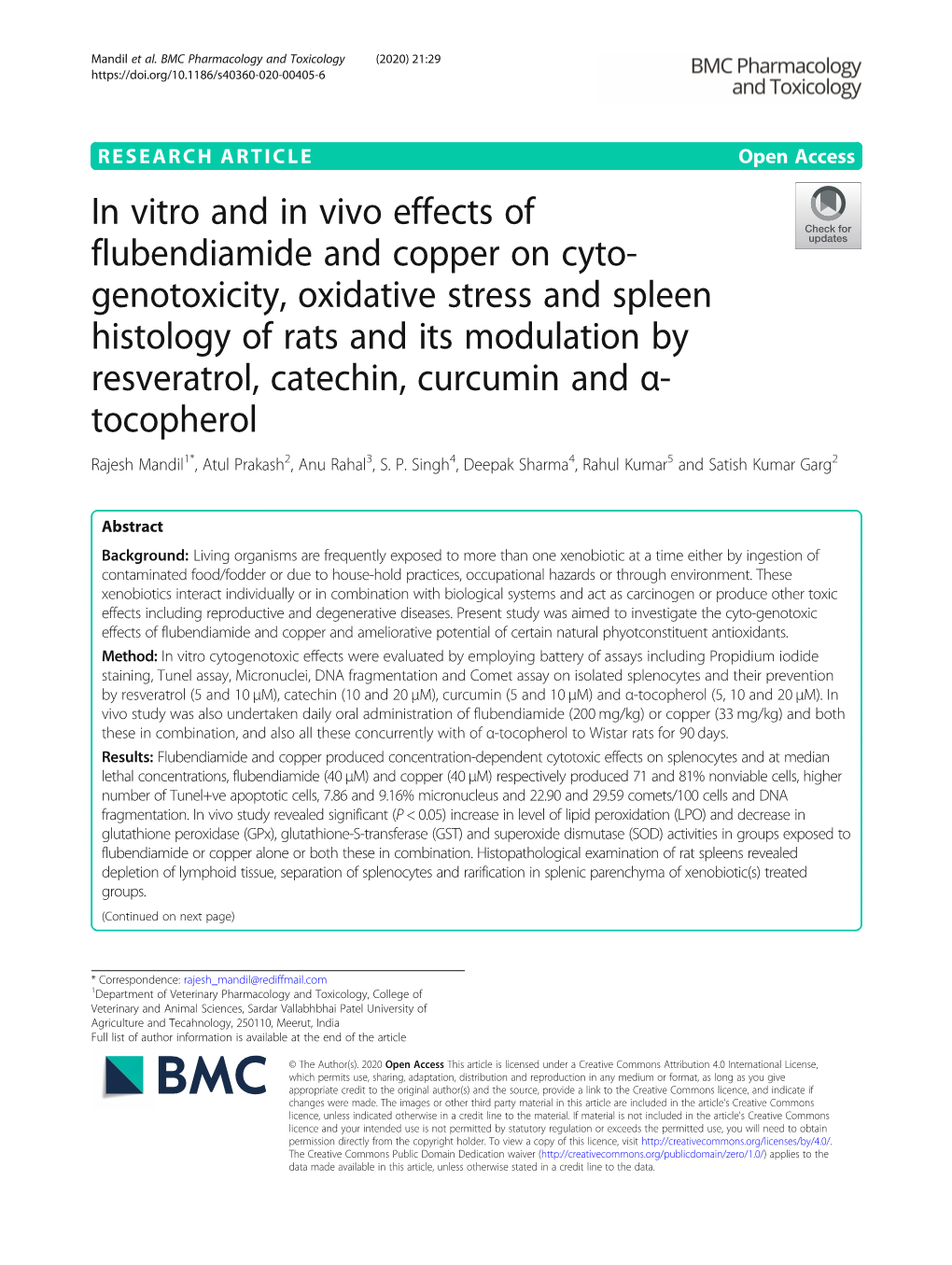 In Vitro and in Vivo Effects of Flubendiamide and Copper on Cyto