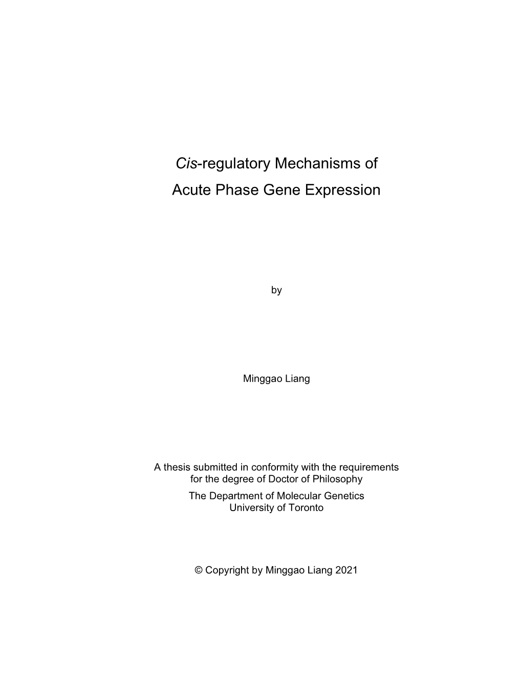 Cis-Regulatory Mechanisms of Acute Phase Gene Expression