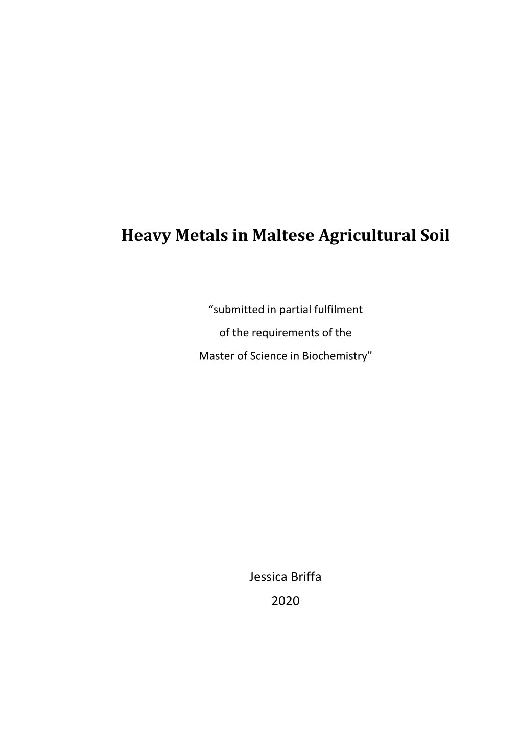 Heavy Metals in Maltese Agricultural Soil