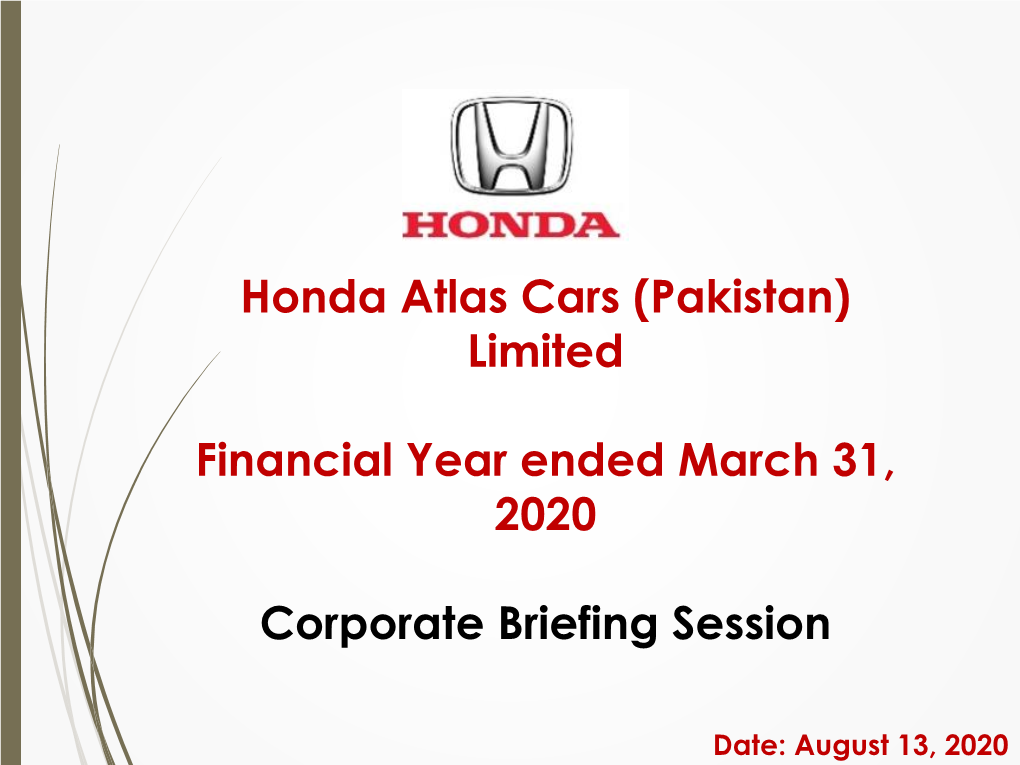 Honda Atlas Cars (Pakistan) Limited Financial Year Ended March 31
