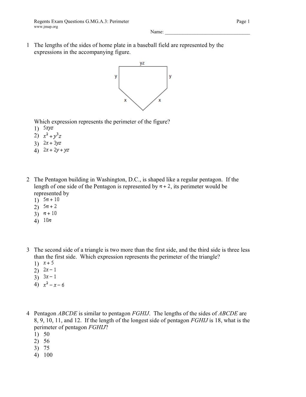 Regents Exam Questions G.MG.A.3: Perimeter Page 3