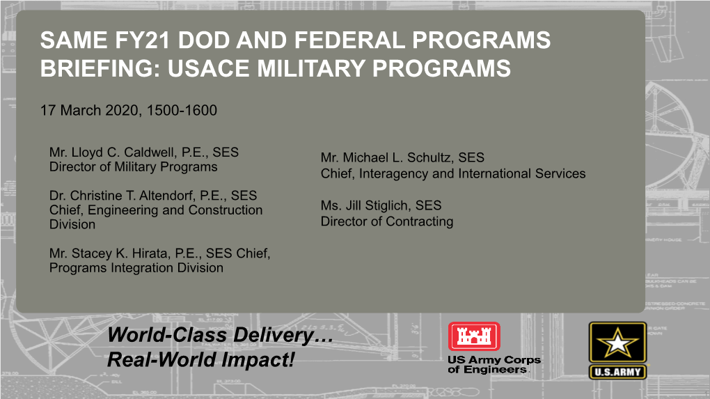 Same Fy21 Dod and Federal Programs Briefing: Usace Military Programs