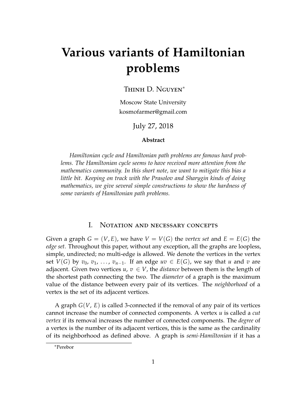 Various Variants of Hamiltonian Problems