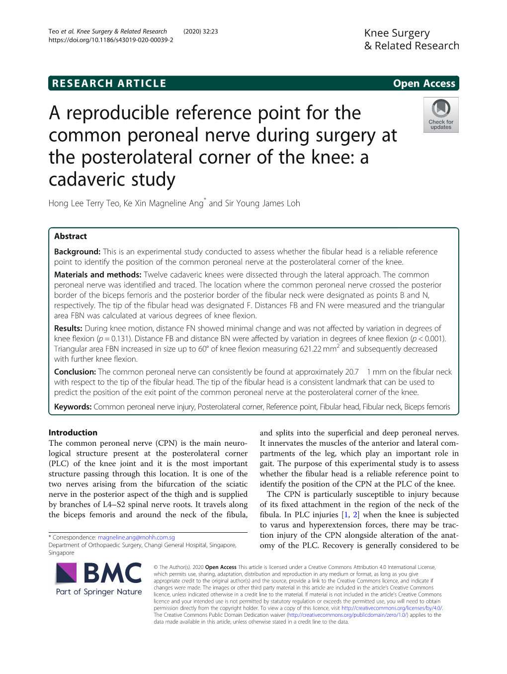 A Reproducible Reference Point for the Common Peroneal Nerve During