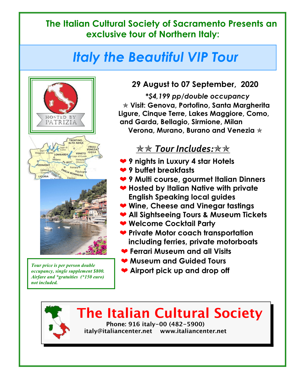 Italy the Beautiful VIP Tour the Italian Cultural Society