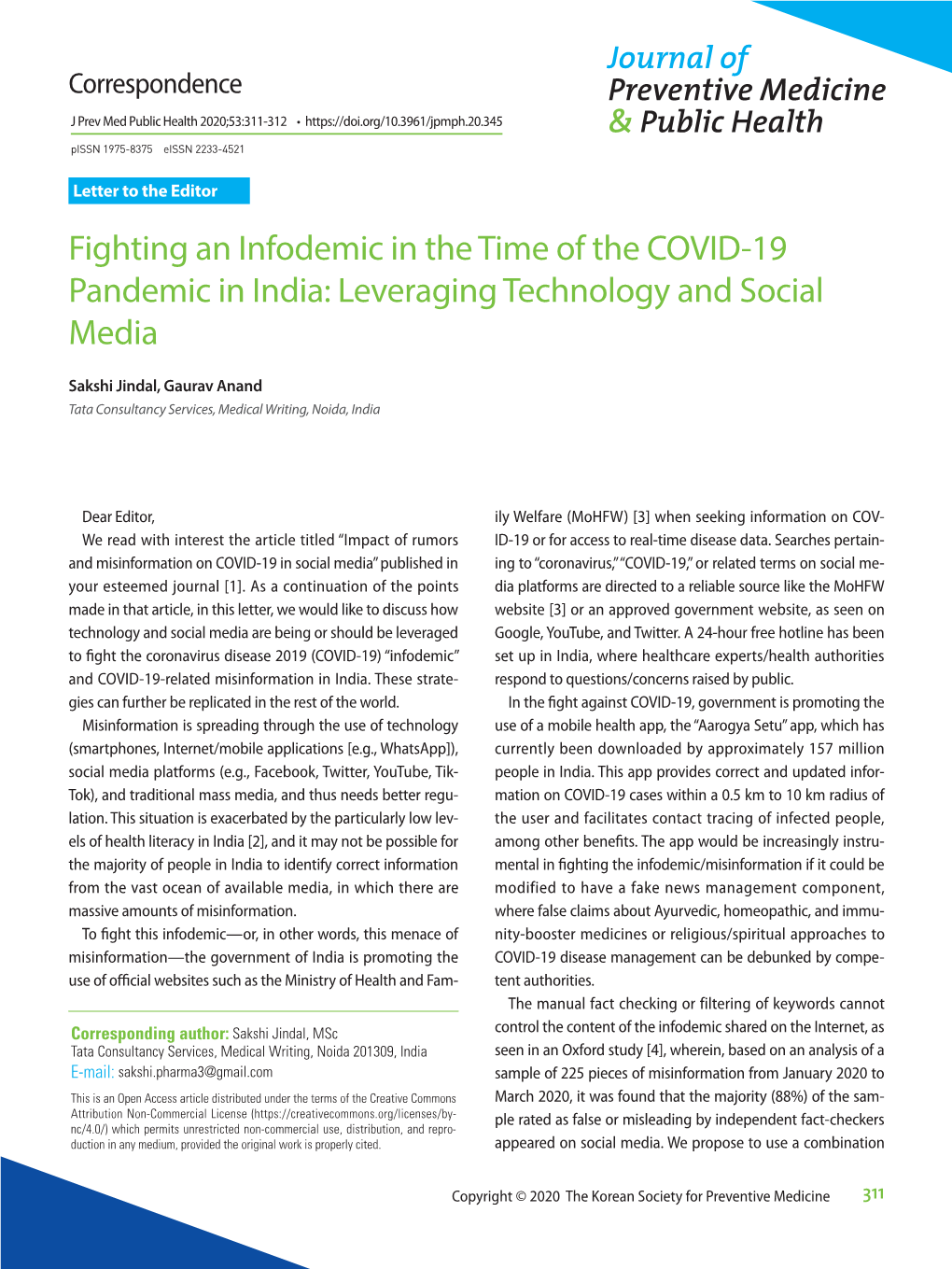 Fighting an Infodemic in the Time of the COVID-19 Pandemic in India: Leveraging Technology and Social Media