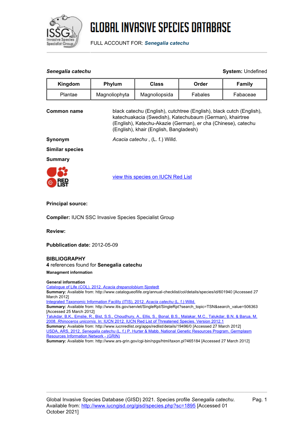 Senegalia Catechu Global Invasive