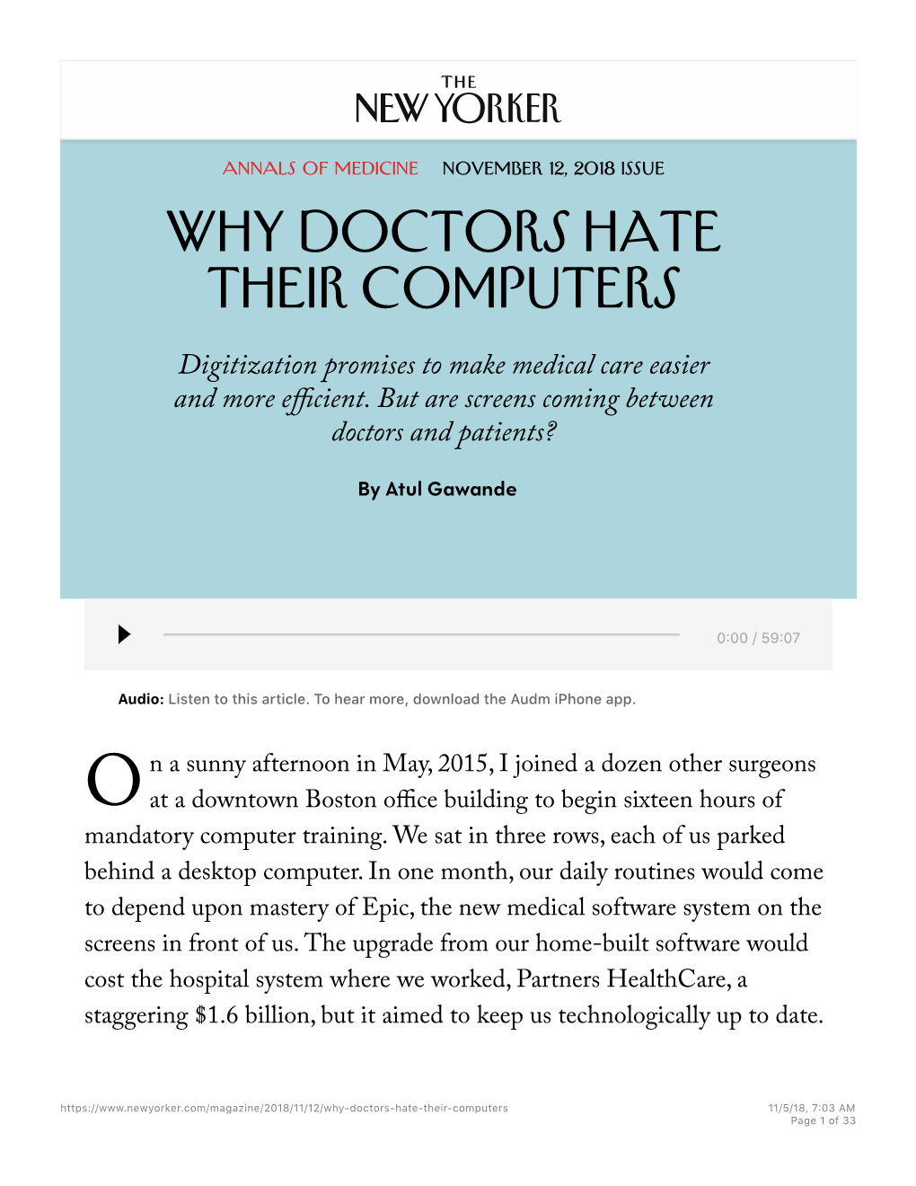 Why Doctors Hate Their Computers | the New Yorker