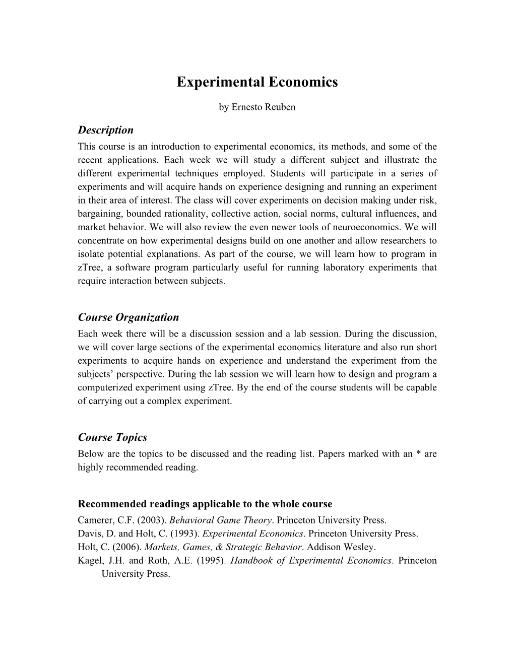 Experimental Economics