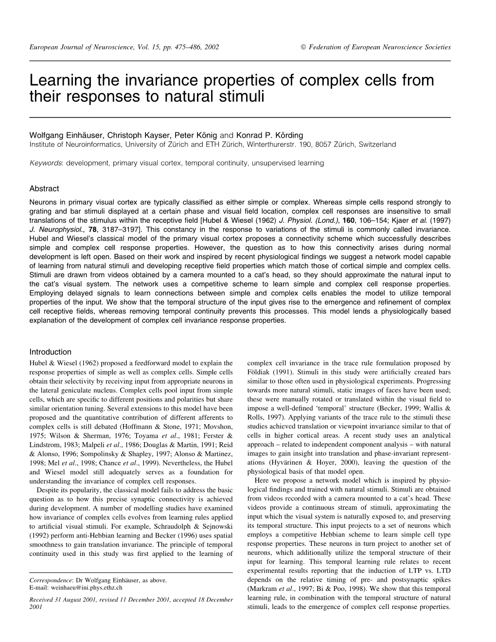Learning the Invariance Properties of Complex Cells from Their Responses to Natural Stimuli
