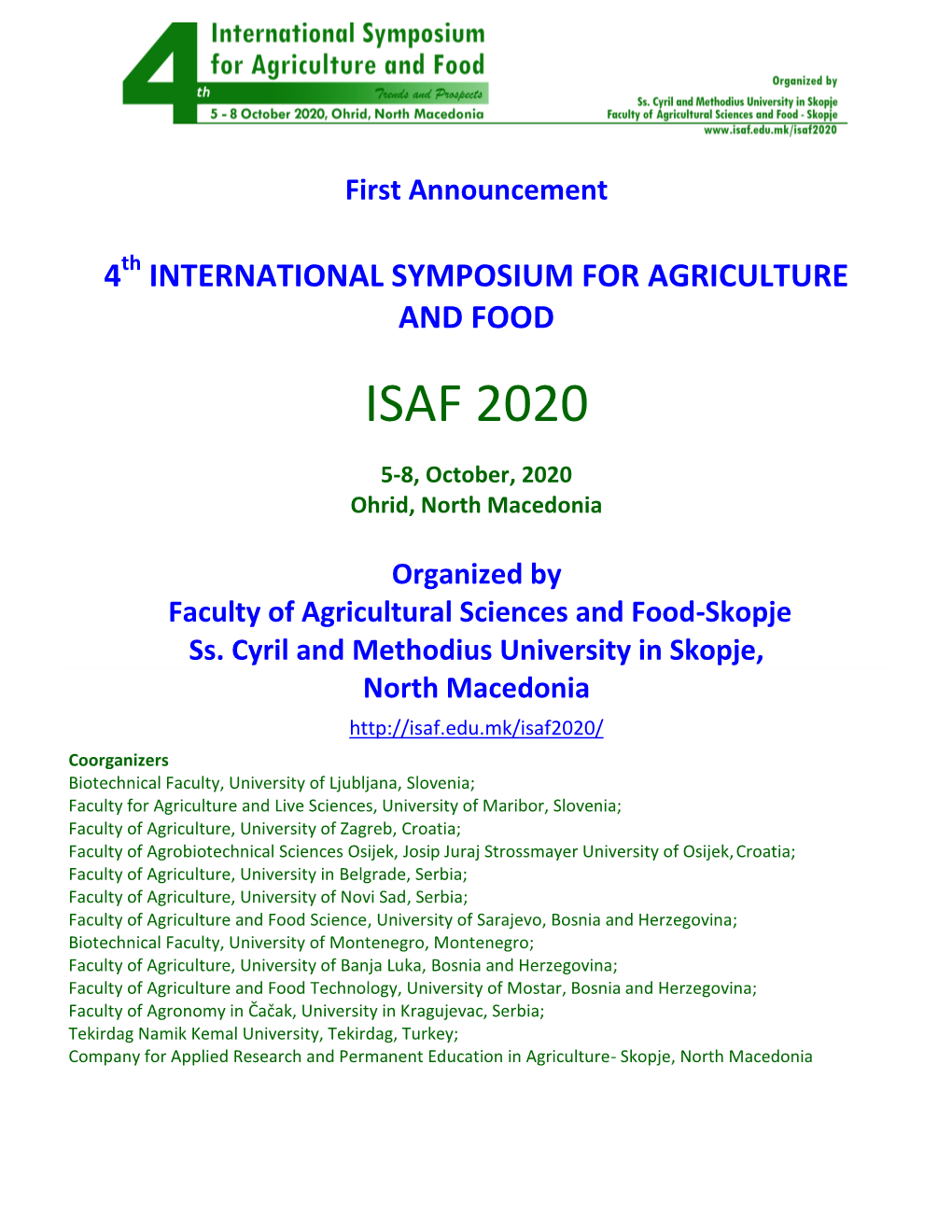 International Symposium for Agriculture and Food