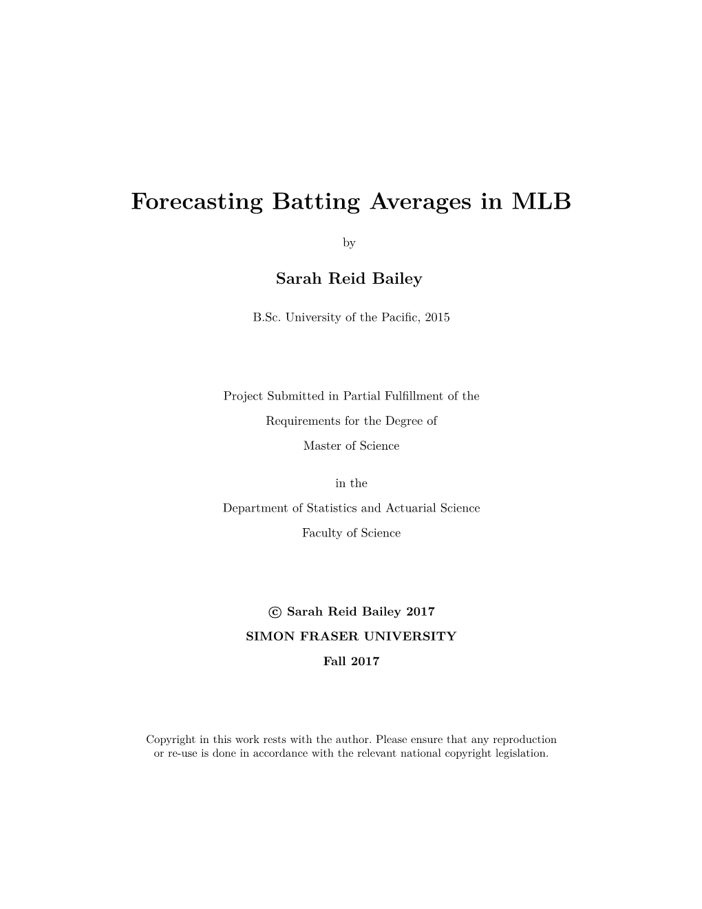 Forecasting Batting Averages in MLB