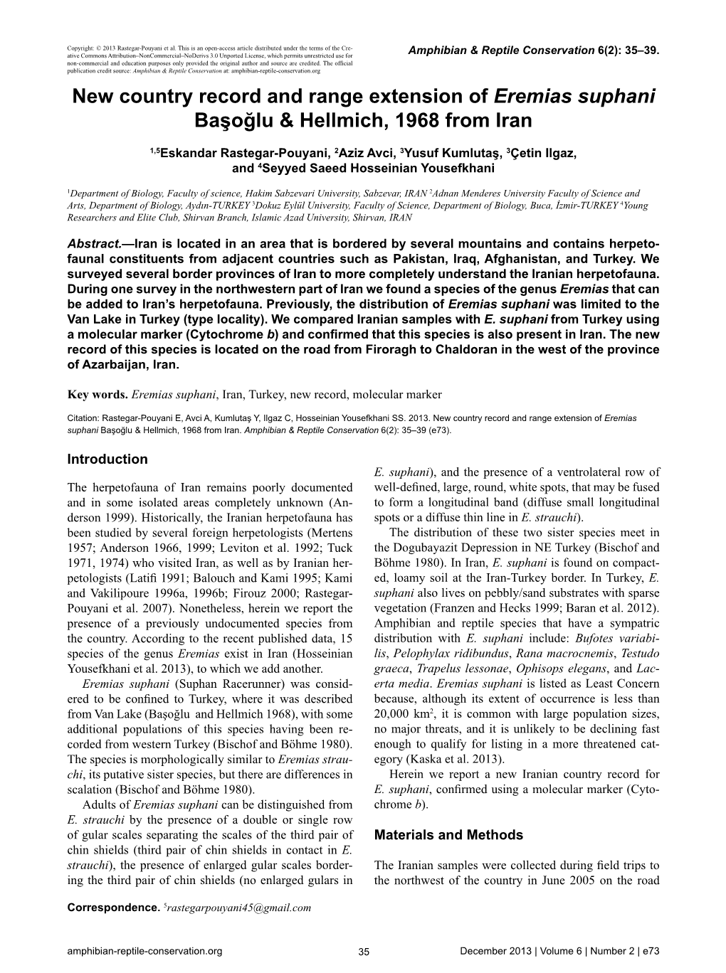 New Country Record and Range Extension of Eremias Suphani Başoğlu & Hellmich, 1968 from Iran