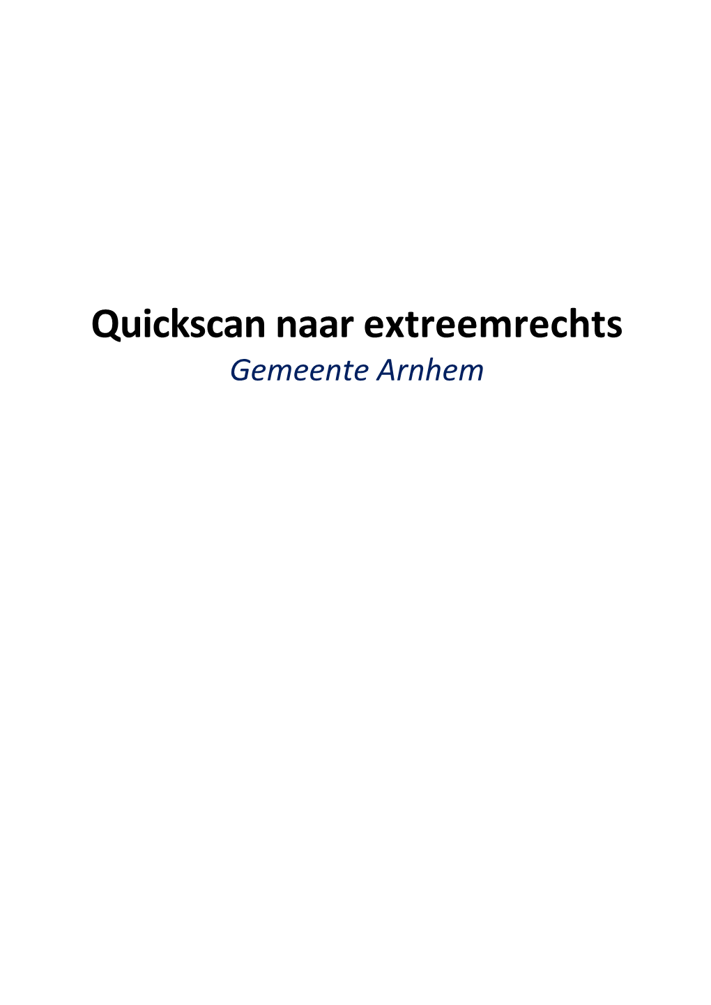 Quickscan Naar Extreemrechts Gemeente Arnhem