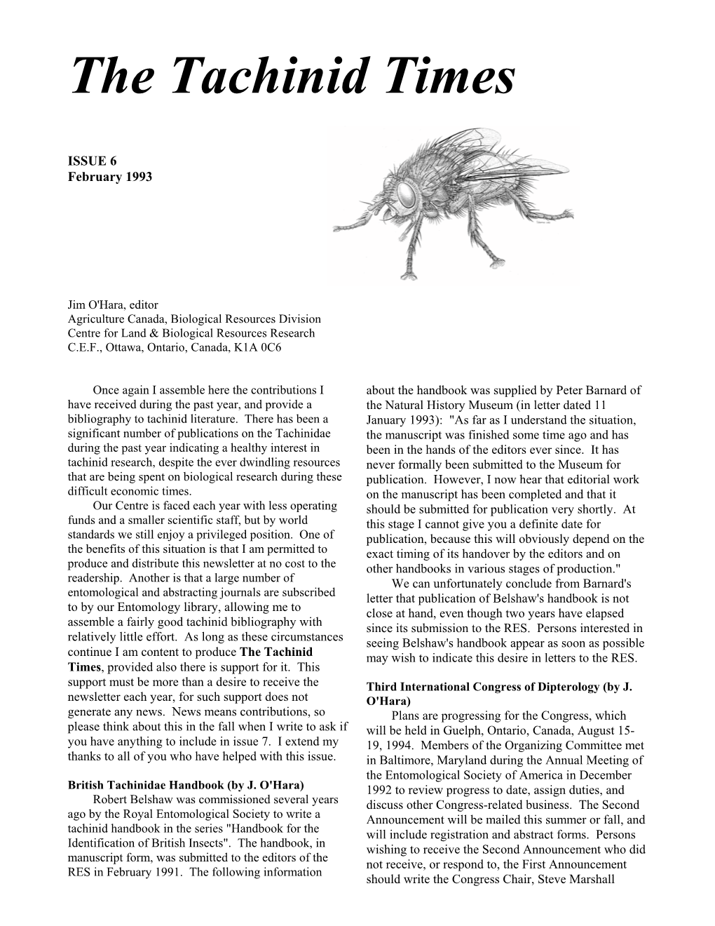 View the PDF File of the Tachinid Times, Issue 6