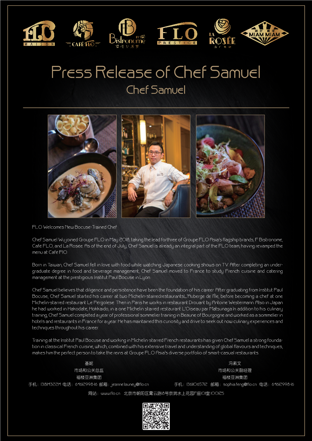 Press Release of Chef Samuel Chef Samuel