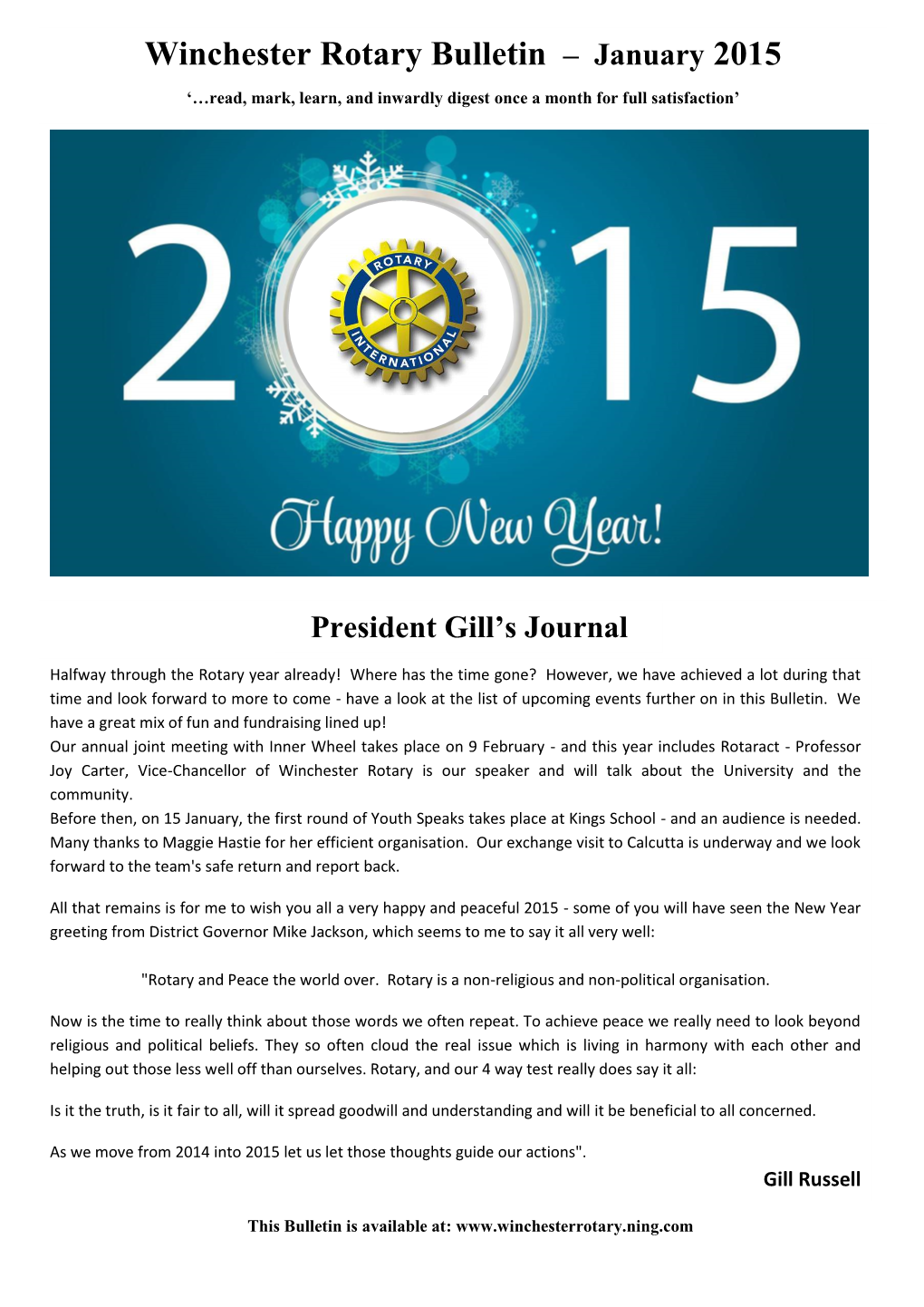 Winchester Rotary Bulletin – January 2015