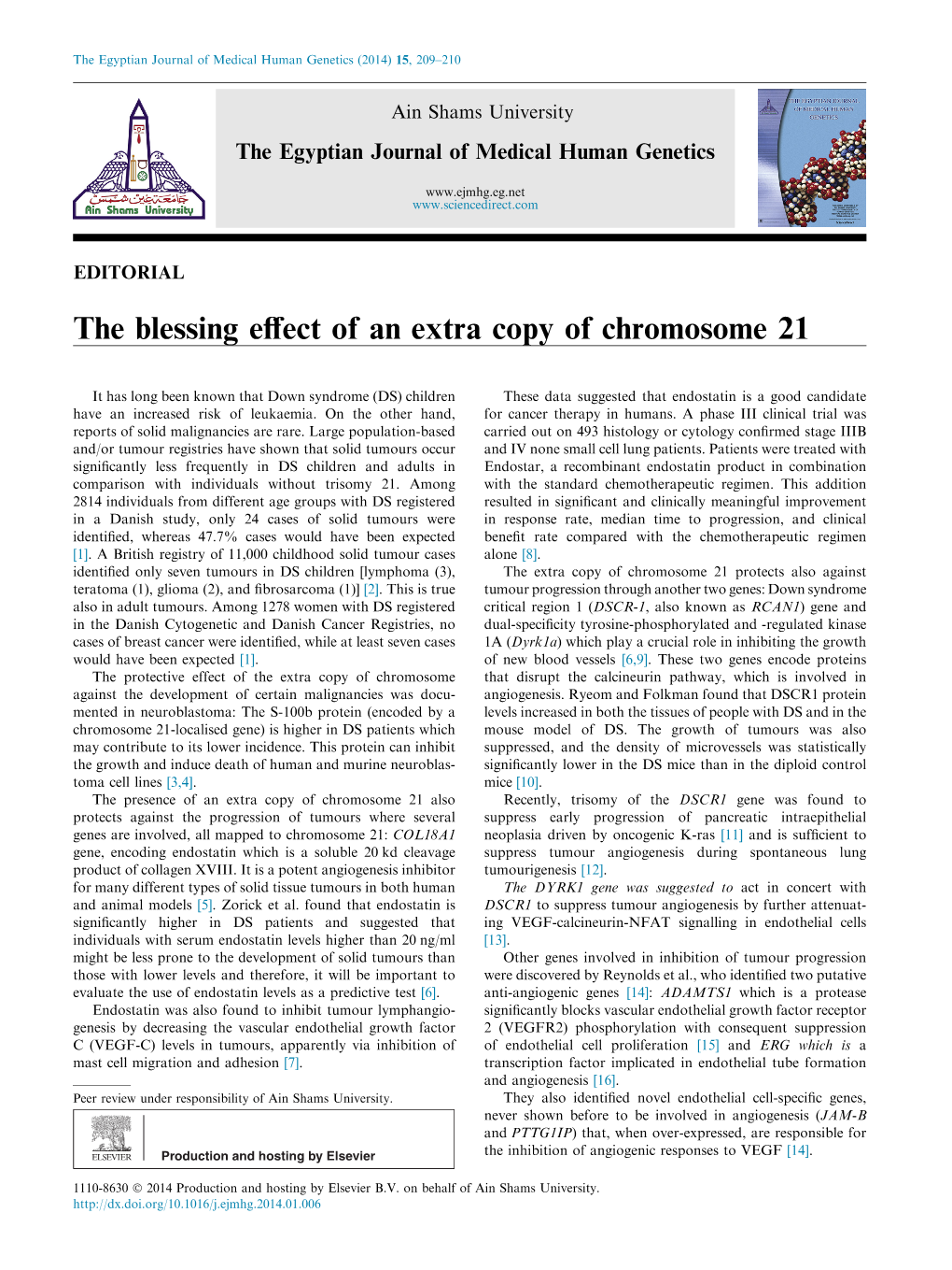 The Blessing Effect of an Extra Copy of Chromosome 21
