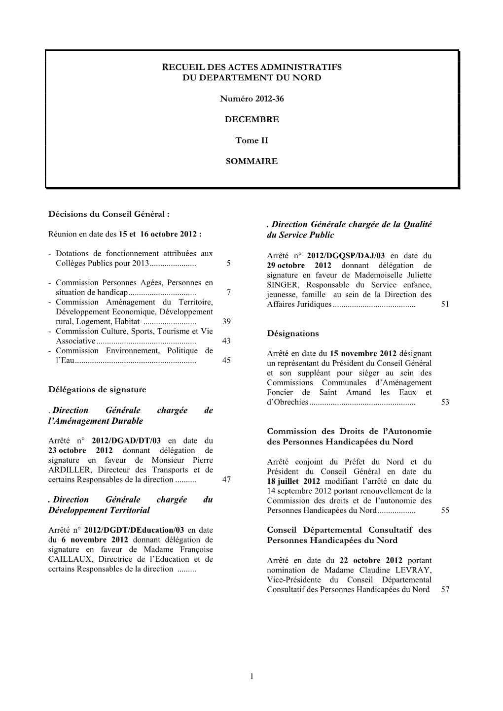 Recueil Des Actes Administratifs Du Departement Du Nord