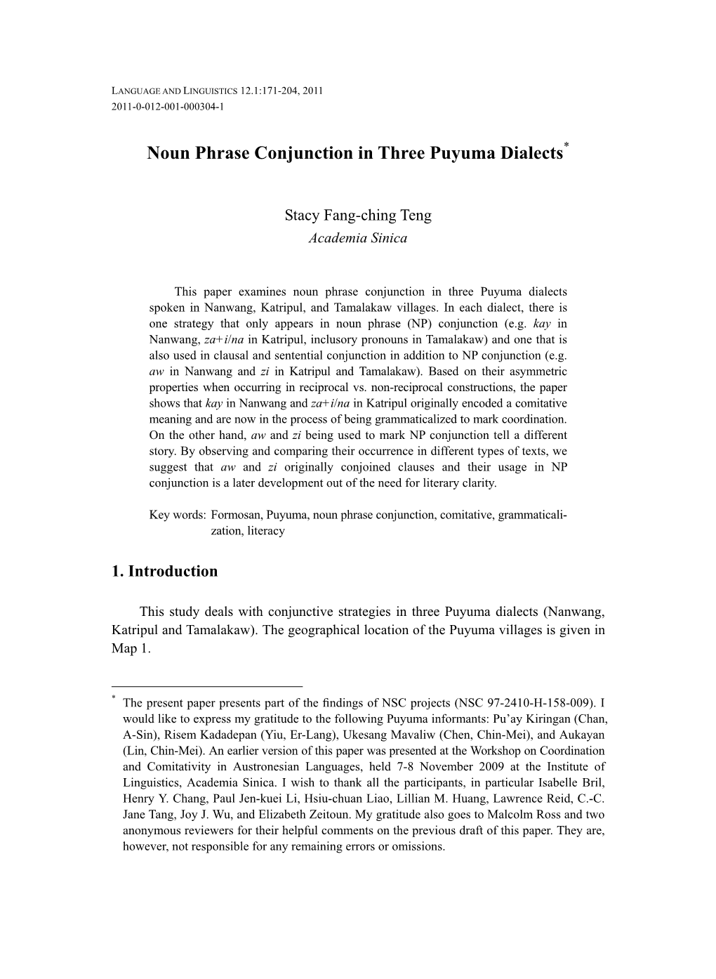 Noun Phrase Conjunction in Three Puyuma Dialects*