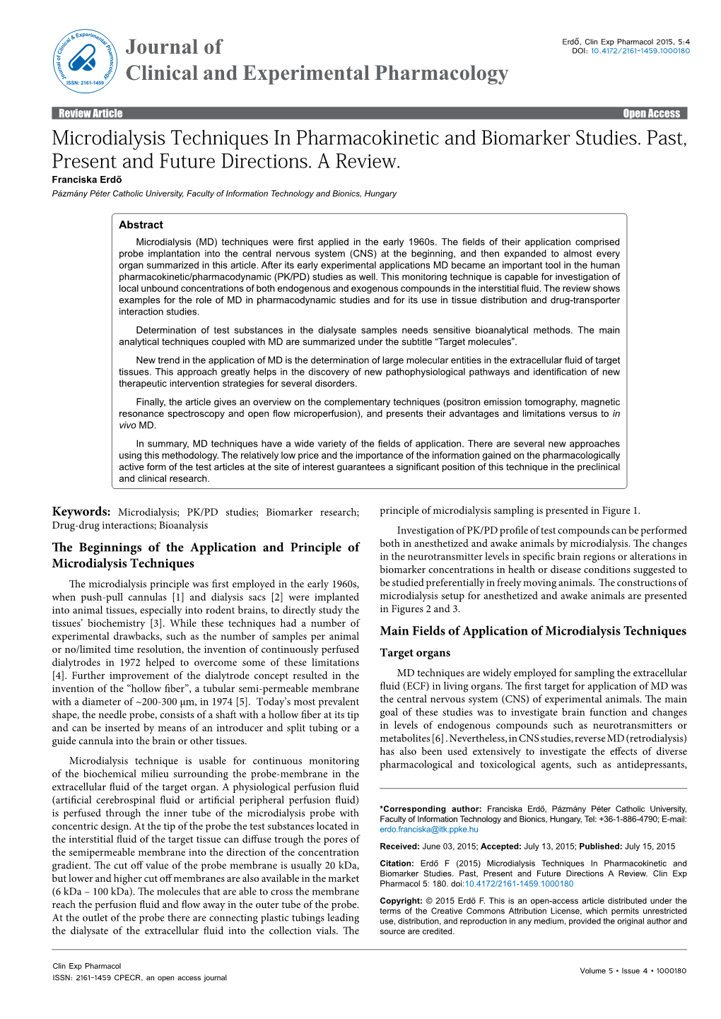 Microdialysis Techniques in Pharmacokinetic and Biomarker Studies