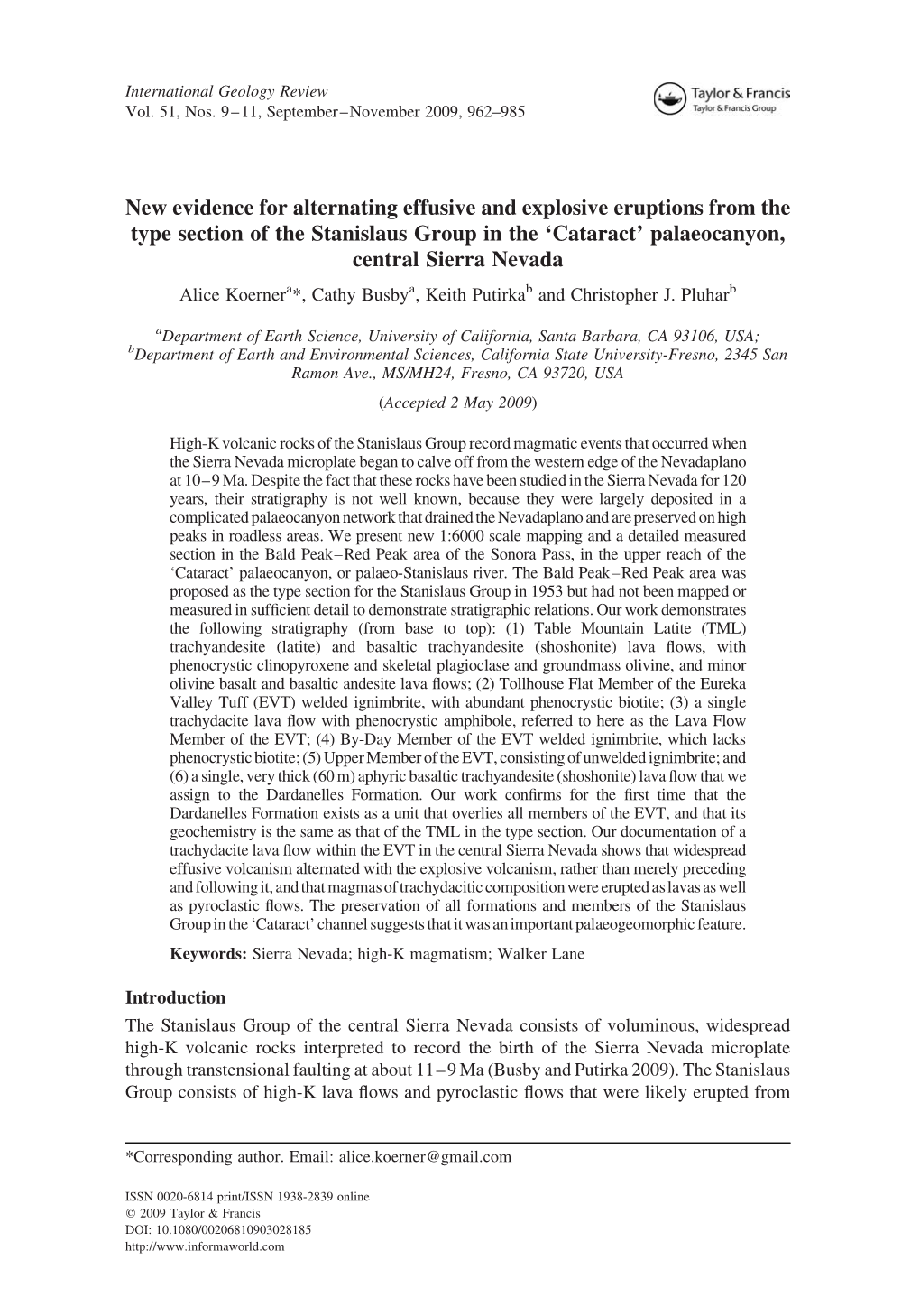 New Evidence for Alternating Effusive and Explosive Eruptions from the Type Section of the Stanislaus Group in the 'Cataract C