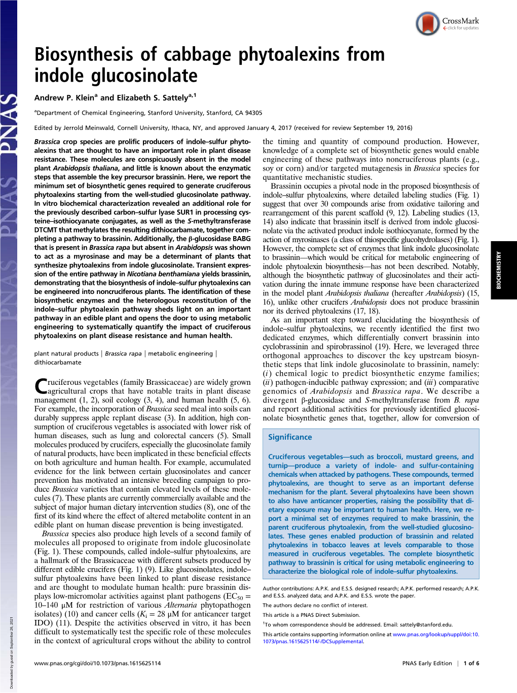 Biosynthesis of Cabbage Phytoalexins from Indole Glucosinolate