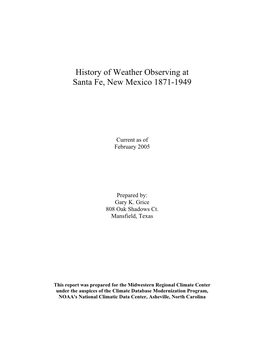 History of Weather Observing at Santa Fe, New Mexico 1871-1949