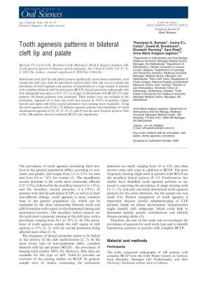Tooth Agenesis Patterns in Bilateral Cleft Lip and Palate