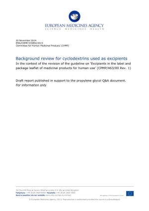 Background Review for Cyclodextrins Used As Excipients