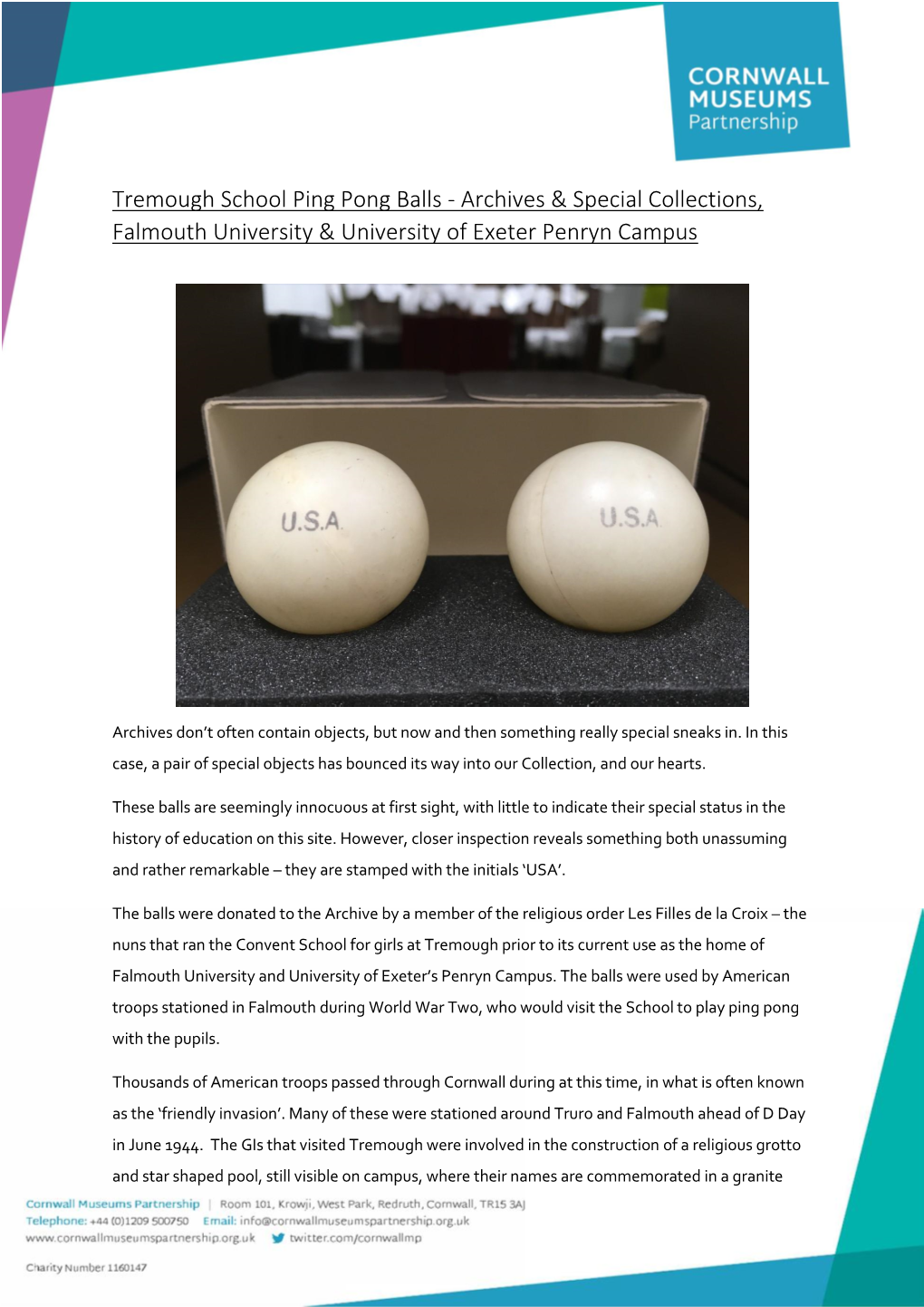 Tremough School Ping Pong Balls - Archives & Special Collections, Falmouth University & University of Exeter Penryn Campus