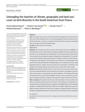 Untangling the Imprints of Climate, Geography and Land Use/ Cover on Bird Diversity in the South American Gran Chaco
